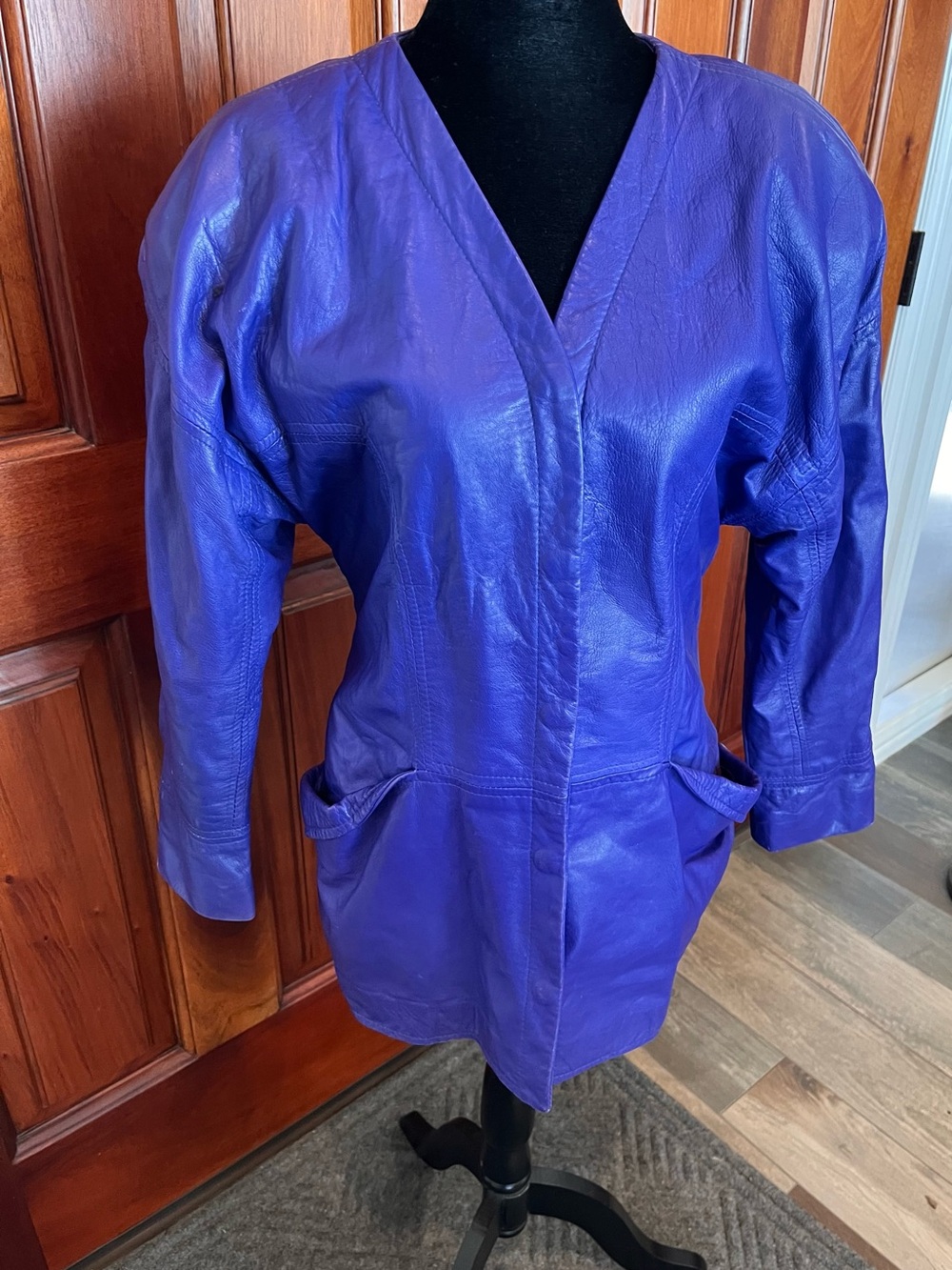 Danier Electric Blue Leather Vintage 80’s Jacket Women Medium Canada Unique